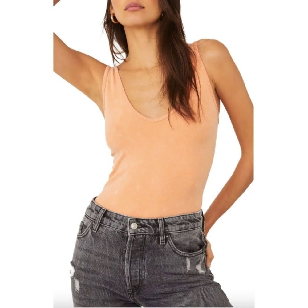 Free People Seamless Tank Bodysuit in Washed Orange NWT